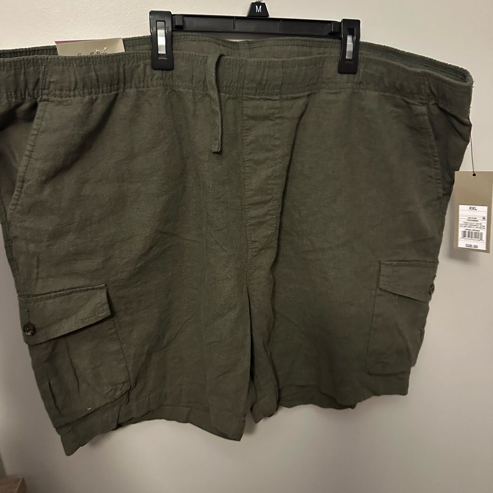 NWT Goodfellow & Co Everyday Linen Blend Cargo Shorts Olive Green Size XXL